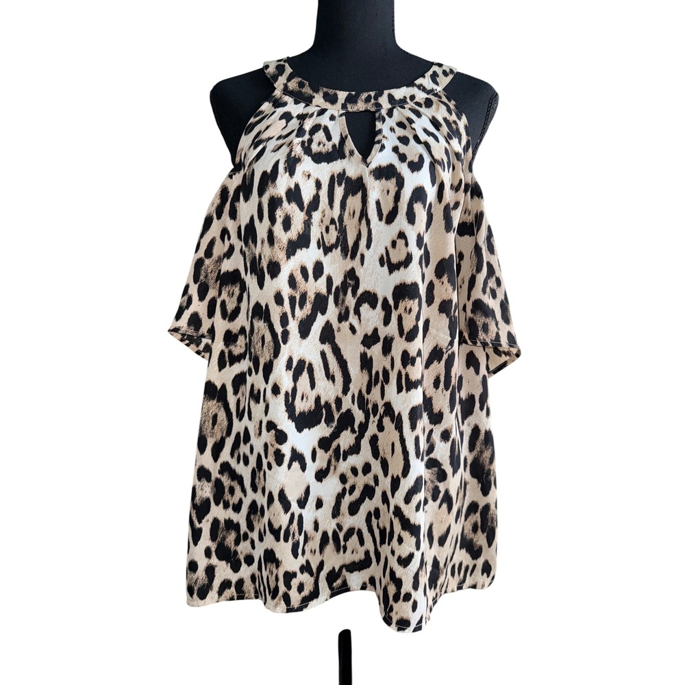 Luxology Halter Animal Print Cold Shoulder Women's Top L Boho Mobwife Y2K - Picture 1 of 9